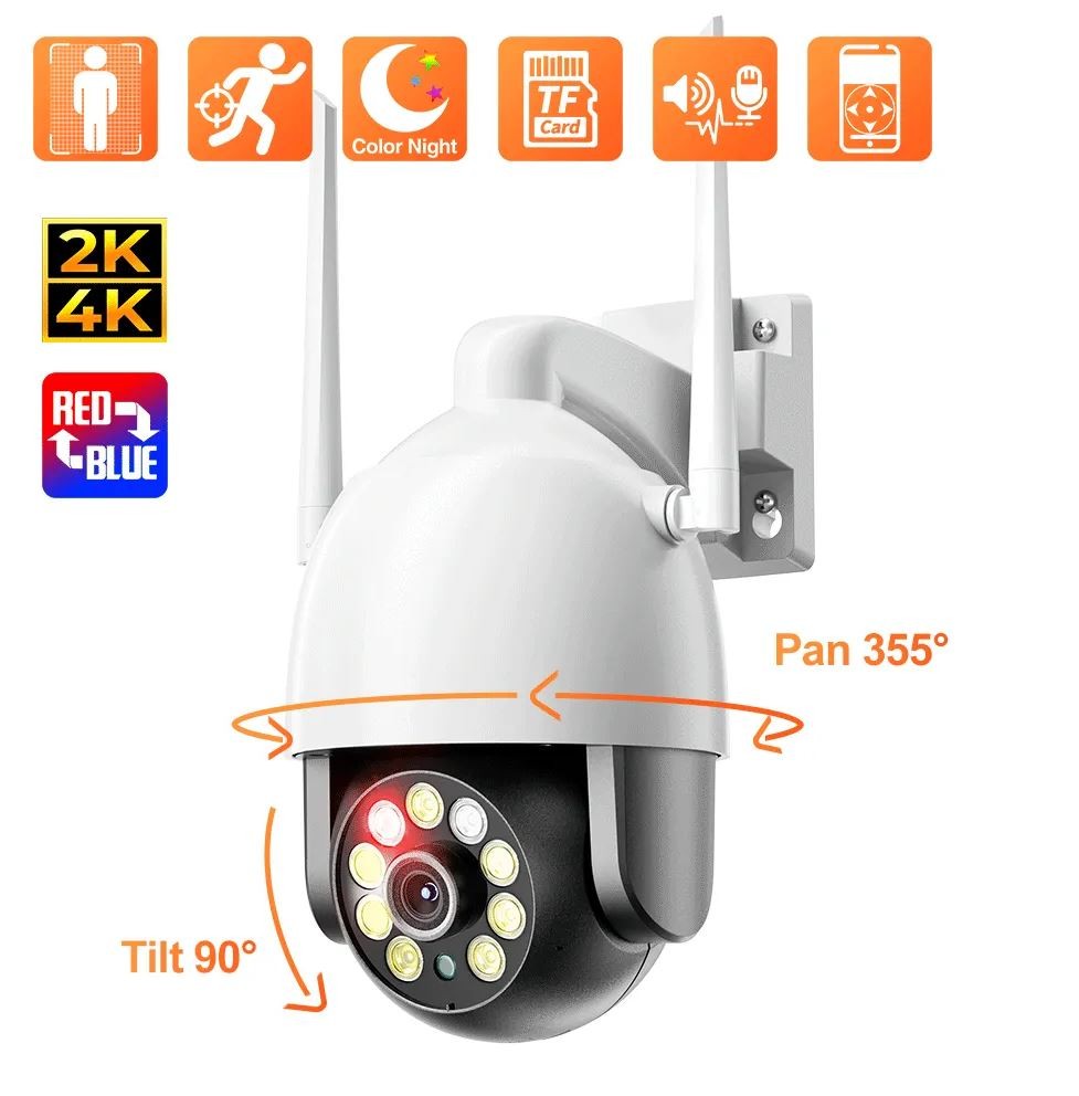 Lauko WIFI Apsaugos Kamera Techage 8MP PTZ (4K, Judesio aptikimas, Naktinis Matymas, Iki 128Gb)