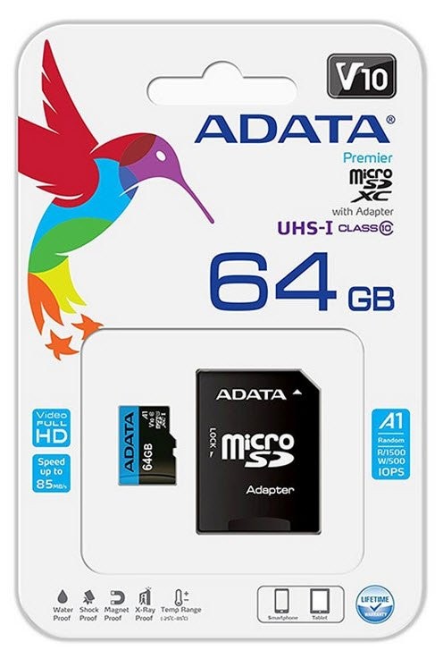 ADATA 64GB MicroSDXC Atminties Kortelė (Class10 + SD adapteris)