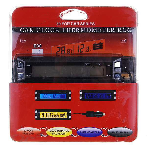 Elektroninis automobilinis termometras + Skaitmeninis Laikrodis + Įtampos matuoklis akumuliatoriui