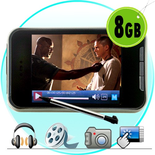 8GB TouchScreen MP4 Grotuvas - Vaizdo Kamera (+Gold Earphones)