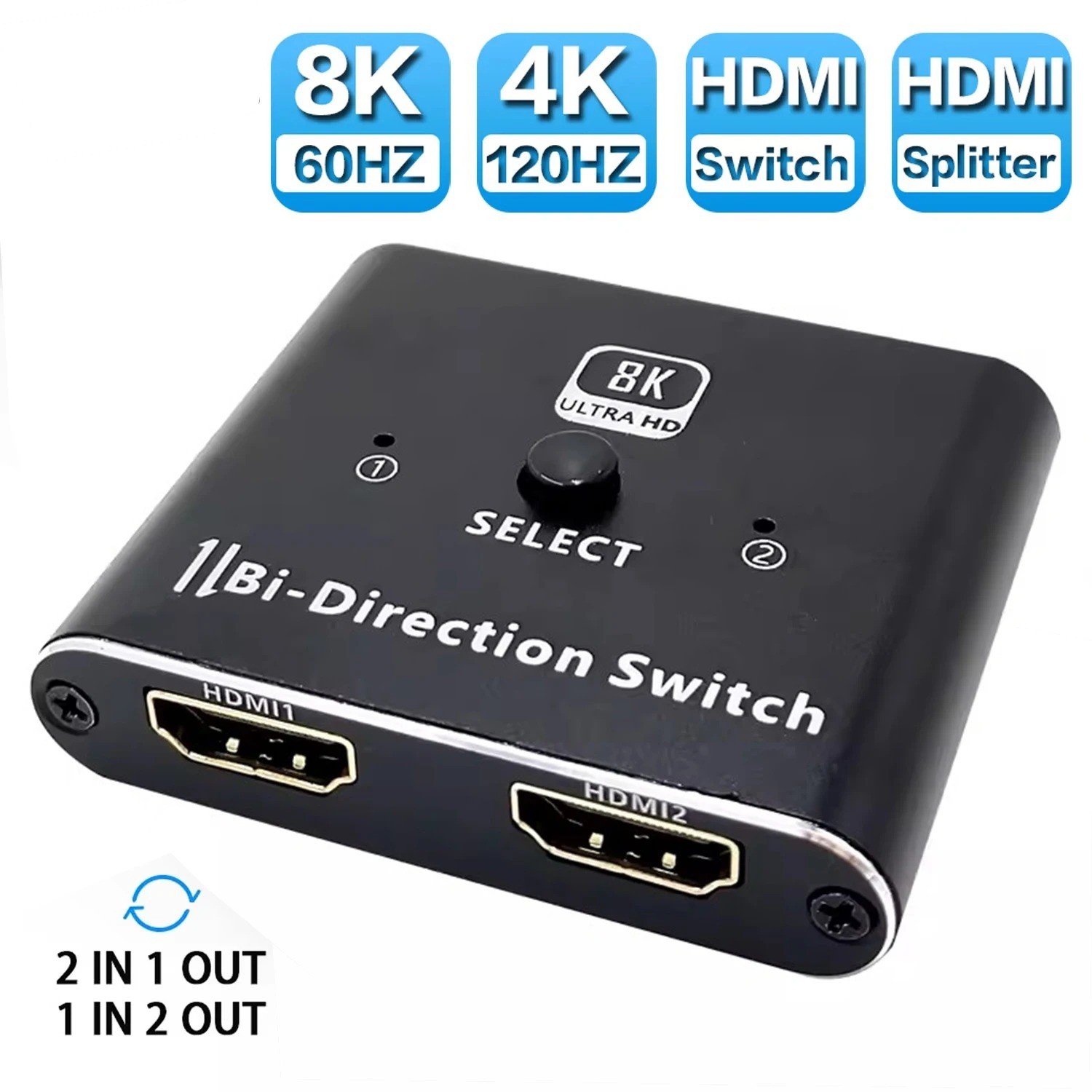 HDMI Šakotuvas (8K 60Hz Max Raiška, 4K 120Hz HDMI 2.1, Dvikryptis, Tinka PS5 Xbox PS4 Konsolėms)