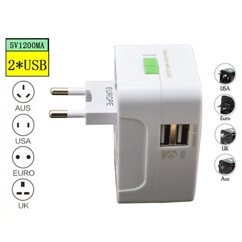 Universalus Kelioninis Adapteris (All-In-One, 2x USB 5V Jungtys)