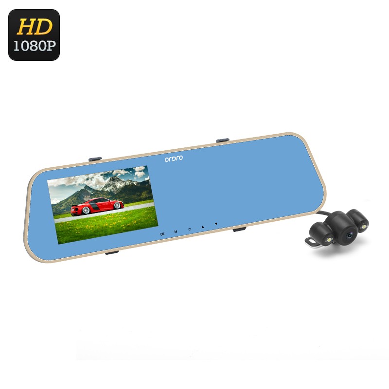 Vaizdo registratorius Su 2 Kameromis 1080P Full HD Rear View Mirror Car DVR - 170 matymo kampas, G-sensorius, 4,3" LCD ekranas, Judesio aptikimas